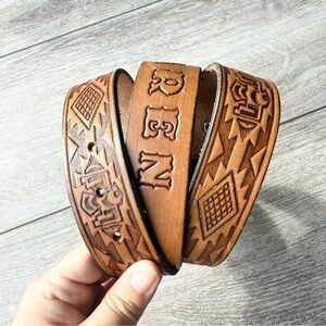 Vintage Karen Brown Hand Tooled Eagles Leather Belt STRAP Made in USA
